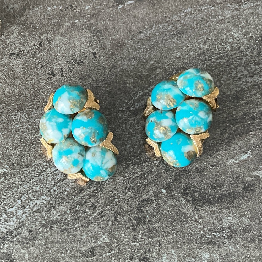 Blue Art Glass Stones Clip On Earrings